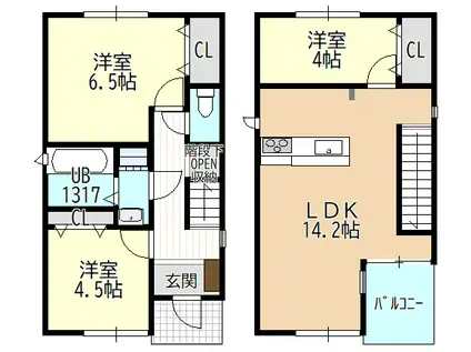 名鉄瀬戸線 瓢箪山駅(愛知) 徒歩14分 2階建 新築(3LDK)の間取り写真