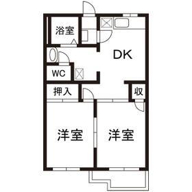ソリティア B棟(2DK/1階)の間取り写真