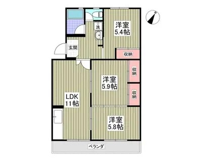 北浦和3号棟(3LDK/1階)の間取り写真
