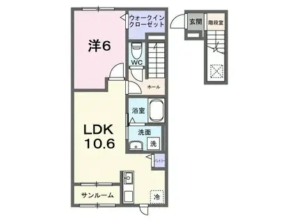 フレッサⅡ(1LDK/2階)の間取り写真