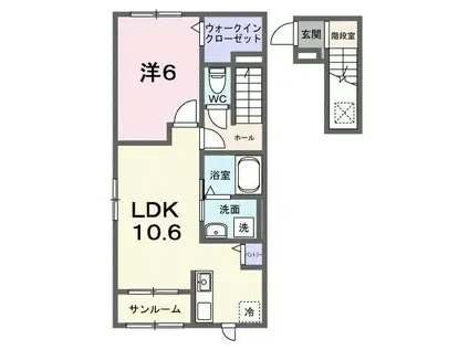 フレッサⅡ(1LDK/2階)の間取り写真