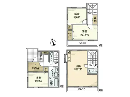 京浜東北・根岸線 西川口駅 徒歩8分 3階建 築16年(3SLDK)の間取り写真
