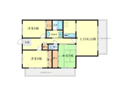ロイヤルクイーンズパーク春日(3LDK/6階)の間取り写真