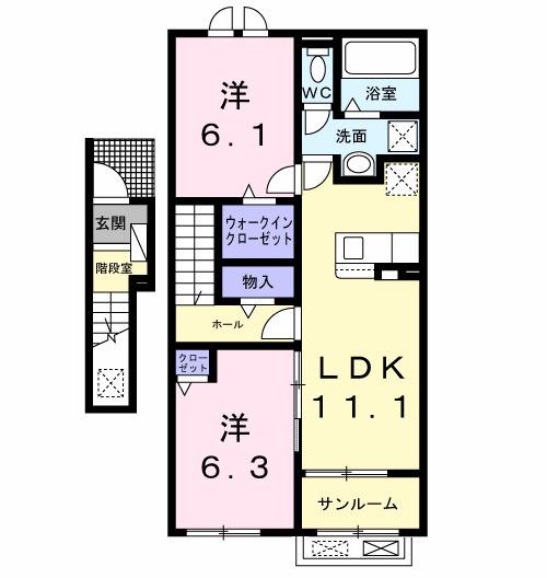KSヴィレッジ旭C(2LDK/2階)の間取り写真