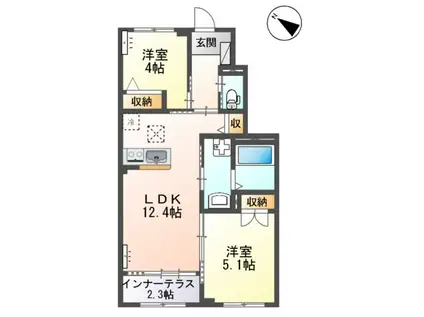 スターテラスⅡ宇都宮市下栗アパート(2LDK/1階)の間取り写真