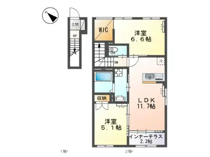 スターテラスⅡ宇都宮市下栗アパート(2LDK/2階)の間取り写真