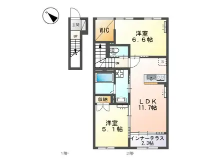 スターテラスⅡ宇都宮市下栗アパート(2LDK/2階)の間取り写真