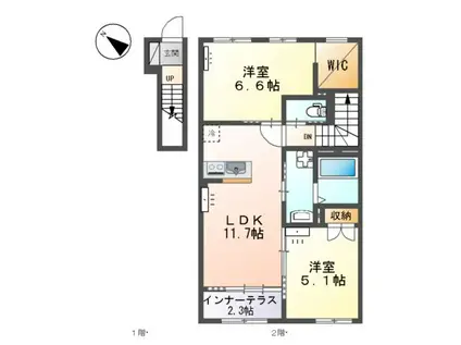 スターテラスⅡ宇都宮市下栗アパート(2LDK/2階)の間取り写真