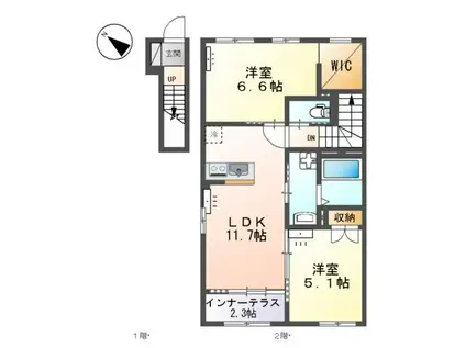 スターテラスⅡ宇都宮市下栗アパート(2LDK/2階)の間取り写真