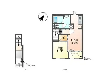 ラ・クレアージュ(1LDK/2階)の間取り写真