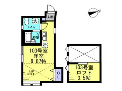 ヒルズ富岡(ワンルーム/1階)の間取り写真