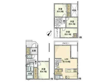 武蔵野線 東川口駅 徒歩17分 3階建 築4年(4LDK)の間取り写真