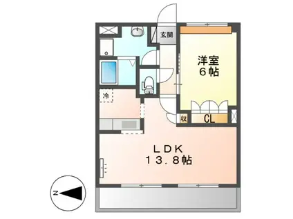 クレッシェンド(1LDK/2階)の間取り写真