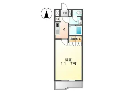 プランドールⅡ(1K/2階)の間取り写真