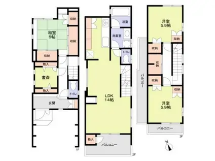 東急田園都市線 駒沢大学駅 徒歩8分 3階建 築20年(3SLDK)の間取り写真