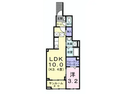 ソレイユ緑ヶ丘(1LDK/1階)の間取り写真
