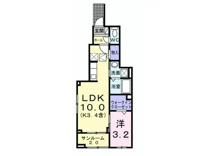ソレイユ緑ヶ丘(1LDK/1階)の間取り写真