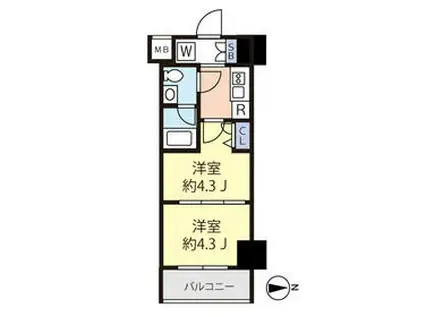 スパシエ蒲田グランドタワー(2K/8階)の間取り写真