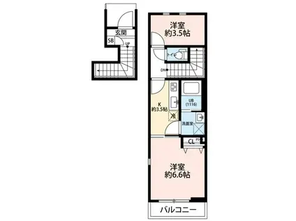 アムール VERT UⅡ(1SK/2階)の間取り写真