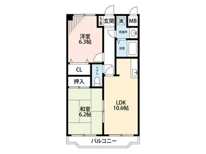 パークサイド武蔵野(2LDK/1階)の間取り写真