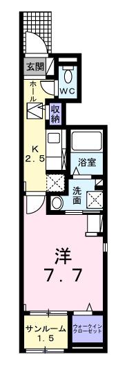 フォンターナ・ガルボⅡ(1K/1階)の間取り写真