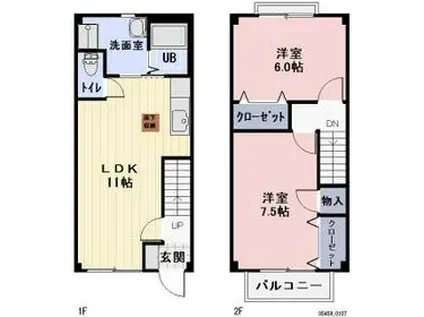 三岐鉄道北勢線 東員駅 徒歩4分 2階建 築26年(2LDK)の間取り写真