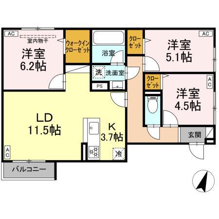 セレスティア中央 Ⅱ(3LDK/2階)の間取り写真