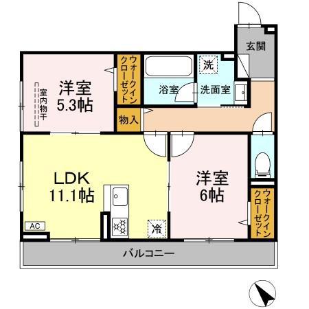 D PAINA 鴨居Ⅱ(2LDK/3階)の間取り写真