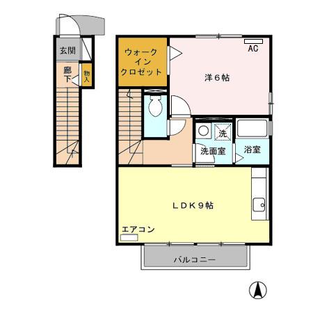 モナリエコート A(1LDK/2階)の間取り写真