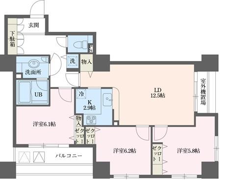 ドゥーエ横浜駅前(3LDK/3階)の間取り写真