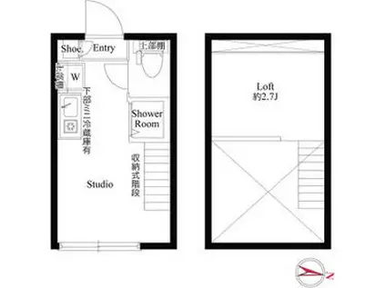 ハーモニーテラス桜台(ワンルーム/2階)の間取り写真