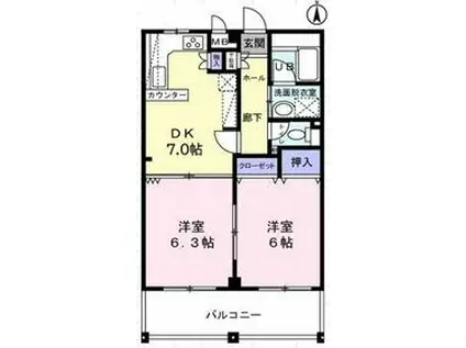 チェリーハイツⅡ(2DK/1階)の間取り写真