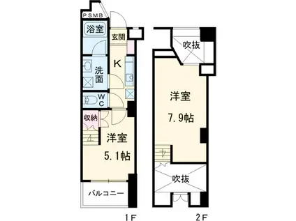 ラ・トルチュ武蔵野(2K/5階)の間取り写真