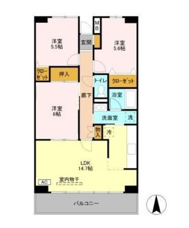 ルーチェ緑が丘B棟(3LDK/1階)の間取り写真