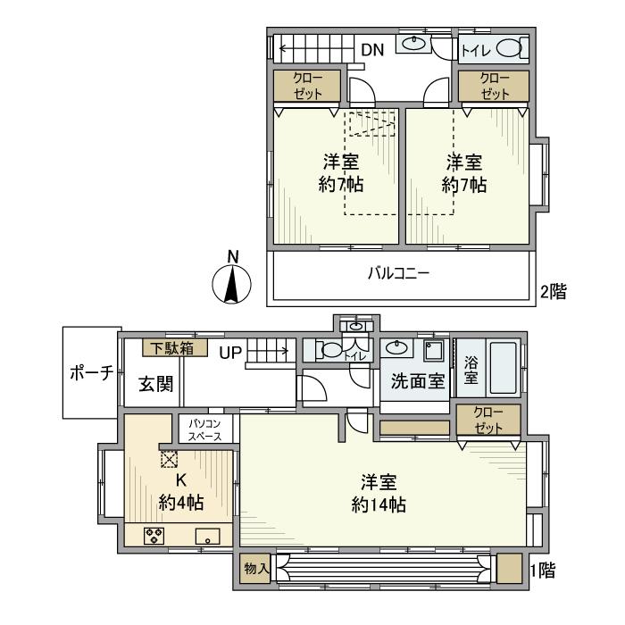 武蔵野線 南越谷駅 バス乗車時間：4分 流橋バス停で下車 徒歩4分 2階建 築37年(3K)の間取り写真