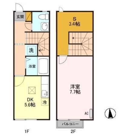 リースランド平出　Ｄ(1DK)の間取り写真