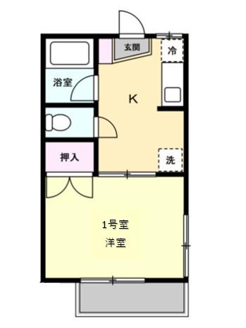 フラット井土ヶ谷(1K/1階)の間取り写真