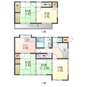 名鉄竹鼻・羽島線 不破一色駅 徒歩3分 2階建 築49年(5DK)の間取り写真
