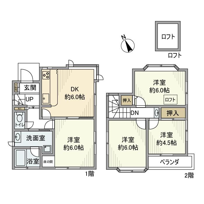武蔵野線 船橋法典駅 徒歩19分 2階建 築39年(4DK)の間取り写真