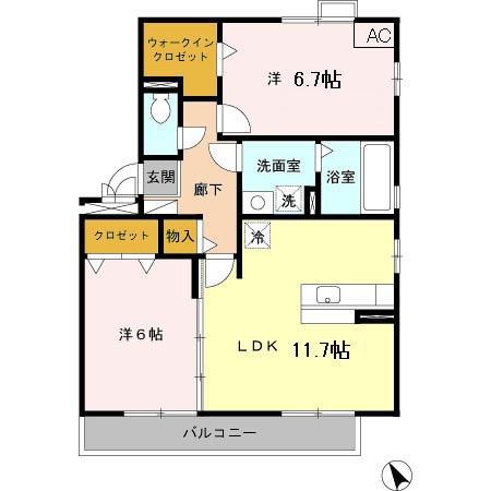 リビングタウン阿倉川B(2LDK/3階)の間取り写真