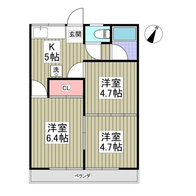 リブレス桐生堤町B(3K/2階)の間取り写真