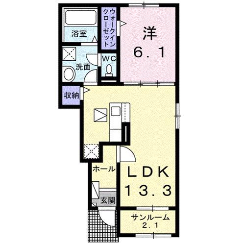 カーサ・セイスA(1LDK/1階)の間取り写真