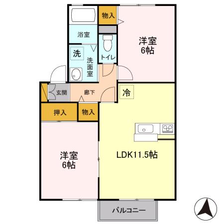アピエ 壱番館/弐番館(2LDK/1階)の間取り写真