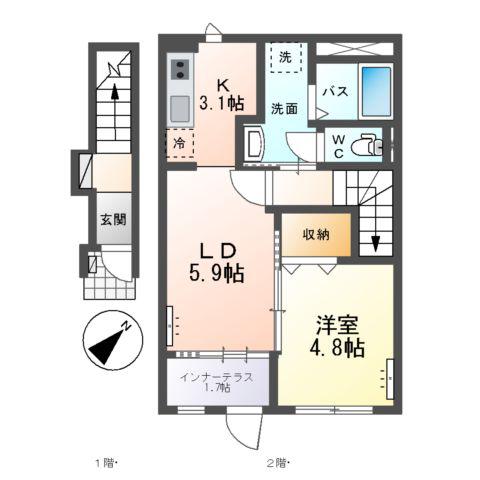 プライマル新大阪(1LDK/2階)の間取り写真