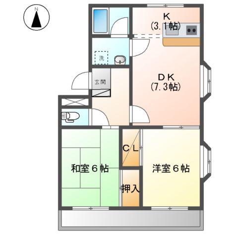 レジェンドSHIKITA(2LDK/3階)の間取り写真
