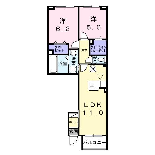 グランディール(2LDK/1階)の間取り写真
