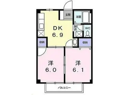 ファミリーハイツⅠ(2DK/2階)の間取り写真