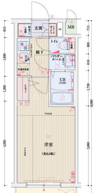 クリスタルグランツ都島本通(1K/2階)の間取り写真