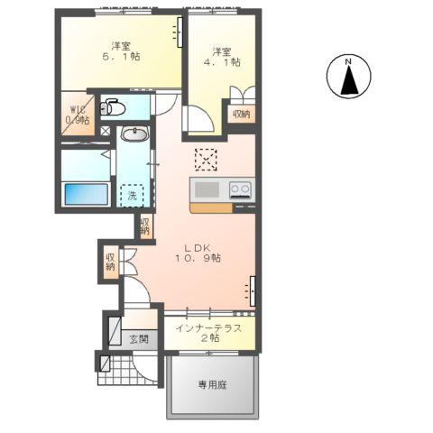 行田市中央スターテラスⅡ・L(2LDK/1階)の間取り写真