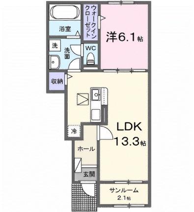 ゼファー エンブレイス(1LDK/1階)の間取り写真